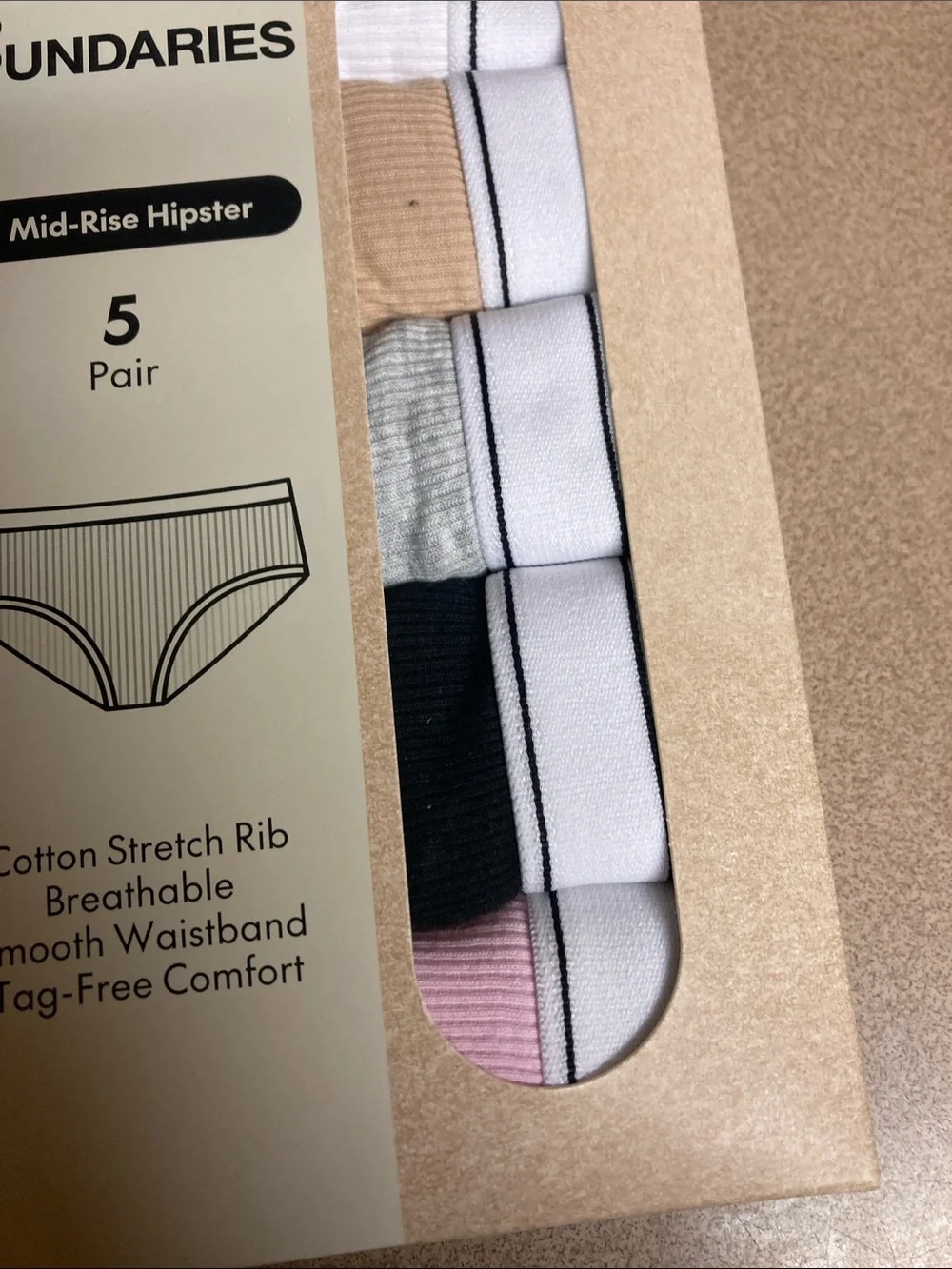 No Boundaries Mid-Rise Hipster 5-Pack - White, Black, Tan, Gray, Pink